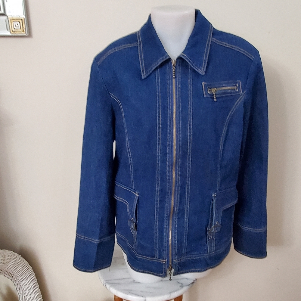Zipper A Bit Sticky - Crystal Jean Jacket sz 12